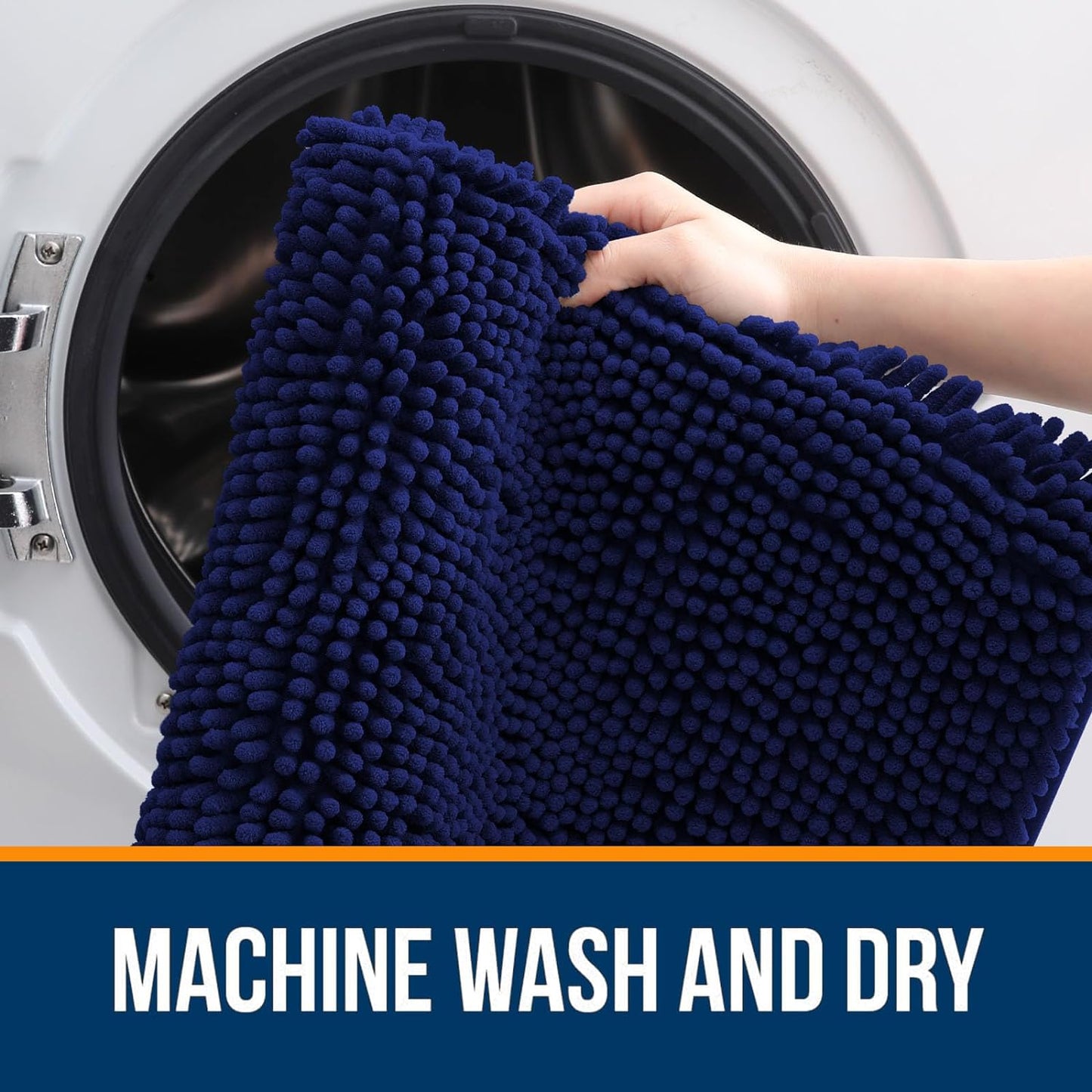 OLANLY Bathroom Rugs Sets 3 Piece, Soft Absorbent Chenille Bath Mats and U-Shaped Contour Toilet Rug, Quick Dry, Home Decor Accessories, Bath Mat Set for Bathroom (47"x20"+24"x16"+24"x20", Navy)