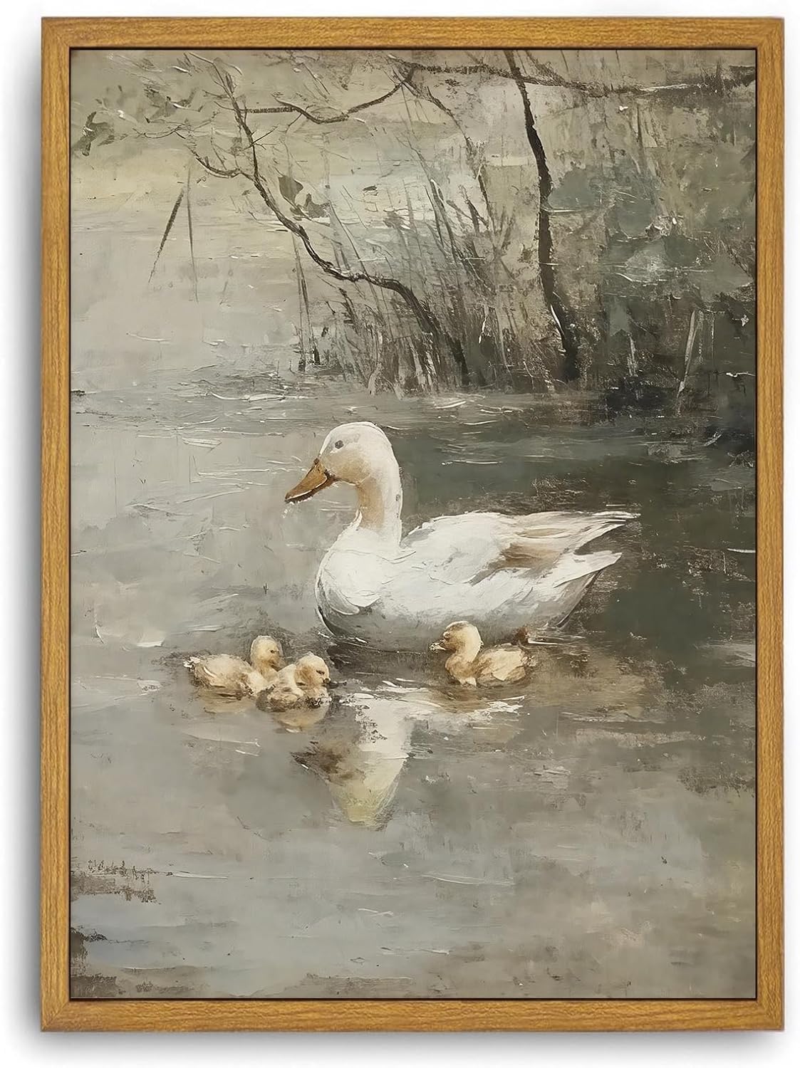 Djmwtb Vintage Framed Wall Art Duck Canvas Wall Art Prints Rustic Farmhouse Painting Nature Pictures Artwork for Living Room Bedroom Bathroom Office 12x16in