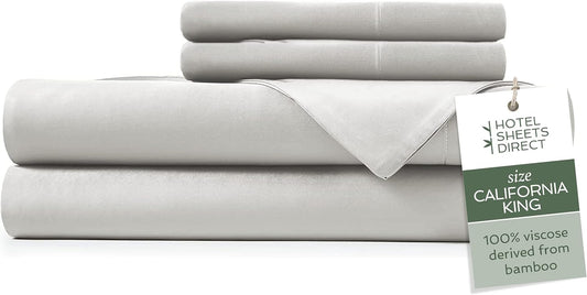 Hotel Sheets Direct 4 Piece Bed Sheet Set California King Size, 100% Viscose Derived from Bamboo Sheets Set with 2 Pillowcases, Cooling & Breathable Luxury Bedding, Moisture-Wicking, Light Gray