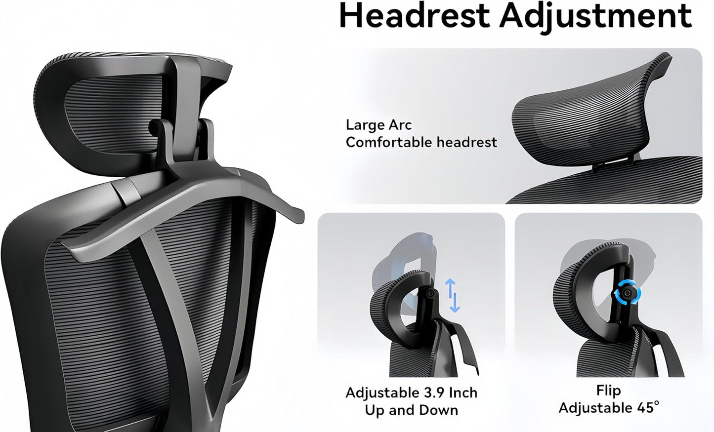 Ergonomic Office Chair - 400 lbs Capacity High-Back Mesh Computer Chair with Lumbar Support, Adjustable Headrest | Home and Gaming Desk Chair，Black