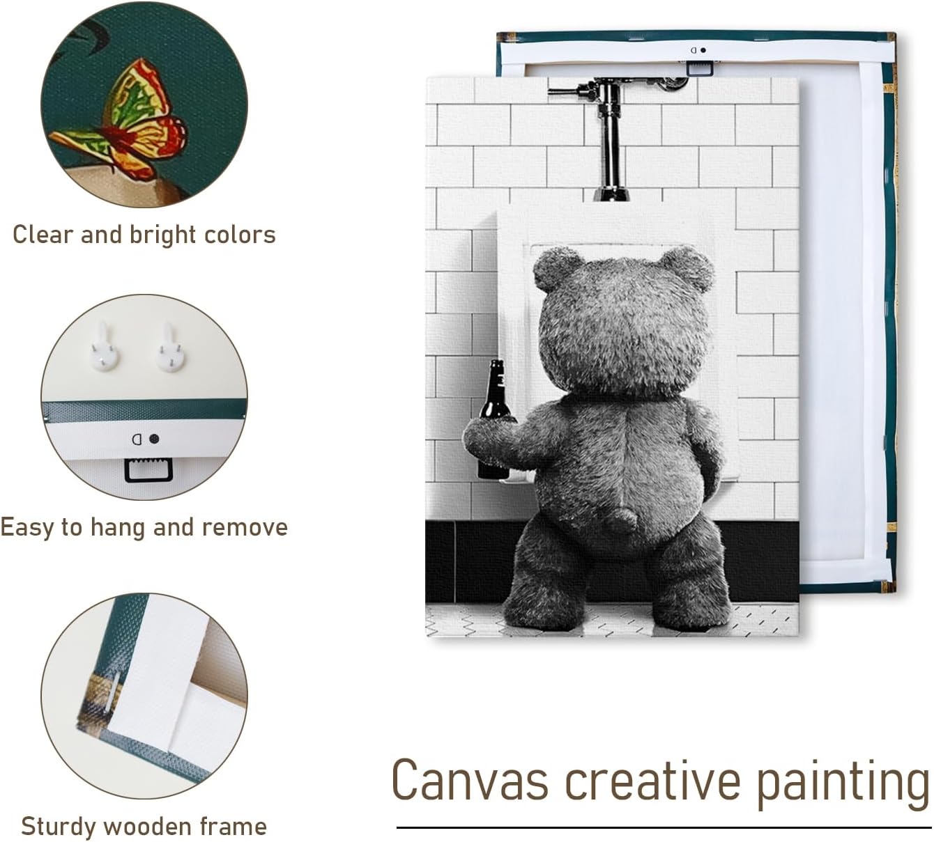 DIHSIEG Inspirational Canvas Wall Art funny bathroom wall art Print Poster, Frameless Canvas Decor,with Hook, Can be Placed on the Table,Motivational Prints,Dark 12x16 Inch