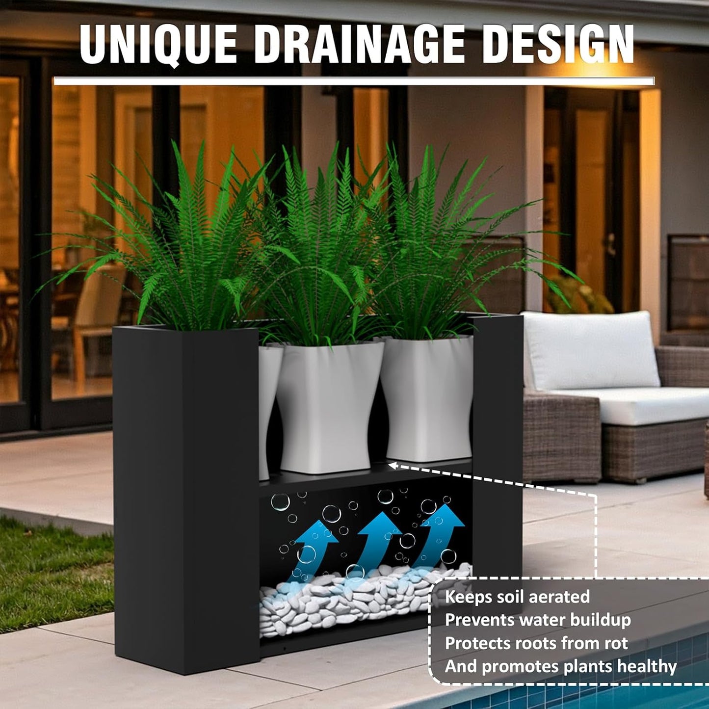 Modern Metal Planter Box 36" L x 9" W x 26" H – Rectangular Galvanized Steel Raised Garden Bed with Drainage Holes & Removable Shelf – Sleek Outdoor & Indoor Flower Planter for Patio, Yard & Porch