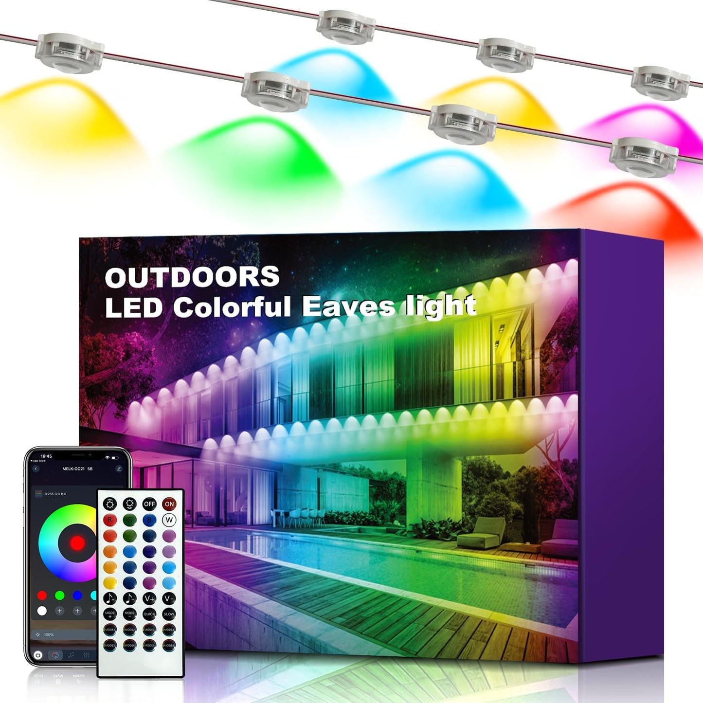 XINKAITE 50FT Permanent Outdoor Lights with 25 LEDs - Smart RGB+IC with 16 Million DIY Colors, IP67 Waterproof, App & Remote Control, Hundreds of Dynamic & Scene Modes for Holidays, Christmas & Home