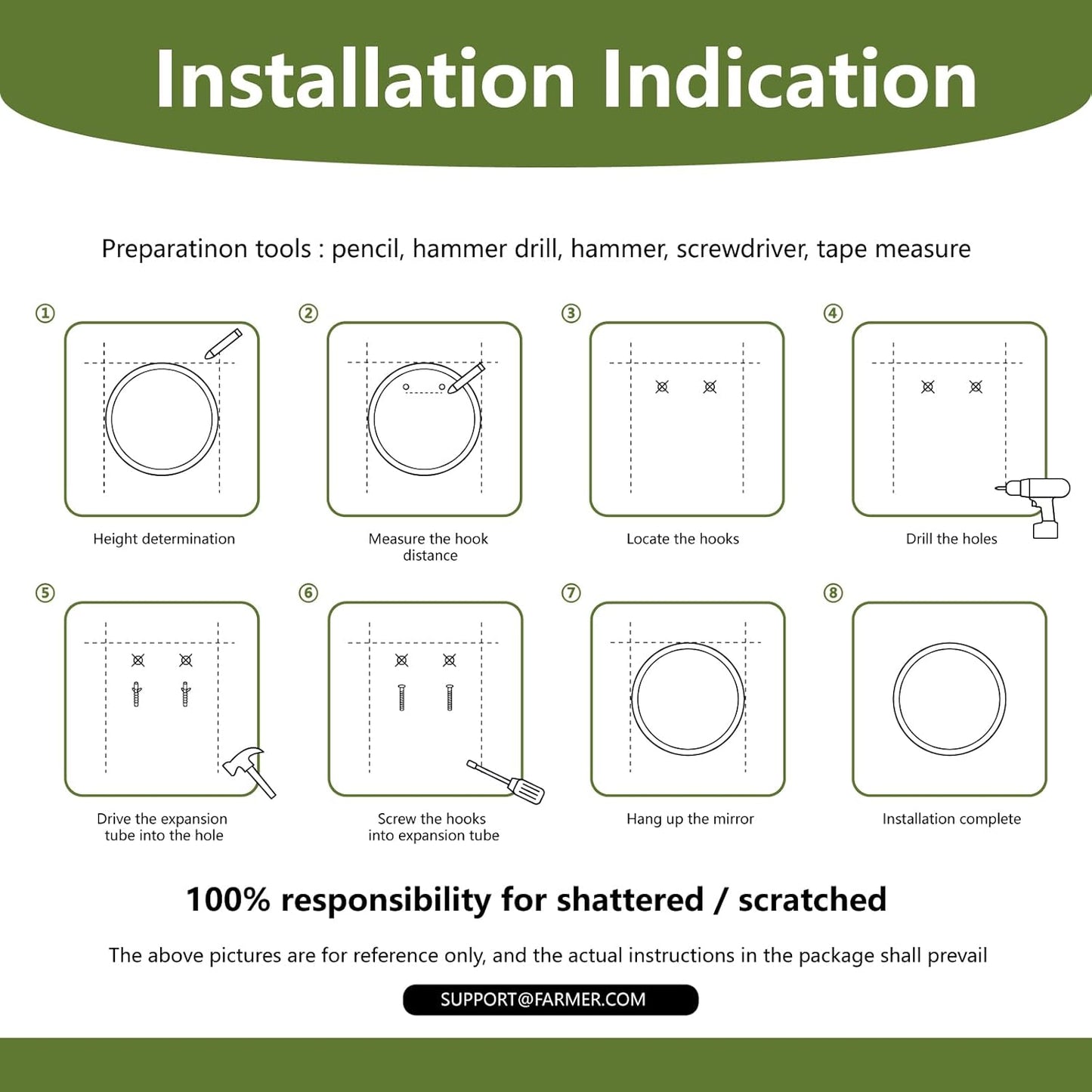 FARMER Frameless Round Mirror, 28 inch Circle Mirror with 1" Beveled Edge, Beveled Bathroom Mirror for Wall, Vanity, Bedroom, Living Room