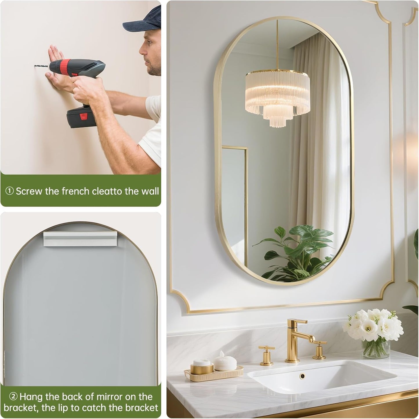 FARMER Oval Mirror Gold, 24"x36" Oval Bathroom Mirror, Metal Frame Wall Mirror, Gold Mirror, Wall Mounted Bathroom Vanity Mirror for Bedroom, Living Room, Entryway, Vertical or Horizontal