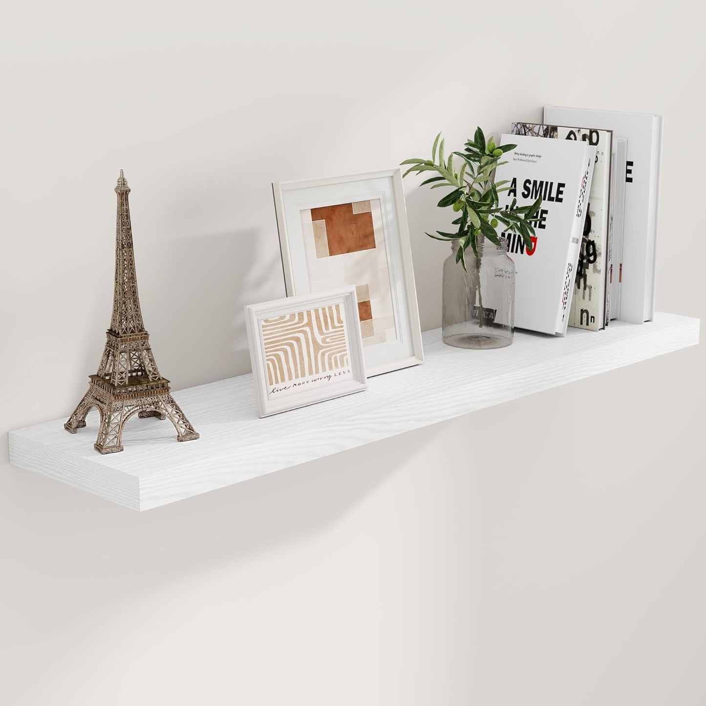 Fun Memories White Floating Shelves 48 Inch Long, Wood Wall Shelves 48x9.3x1.5, 9.3 Inch Deep Floating Shelf for Wall, Large White Shelves for Home Decor & Storage