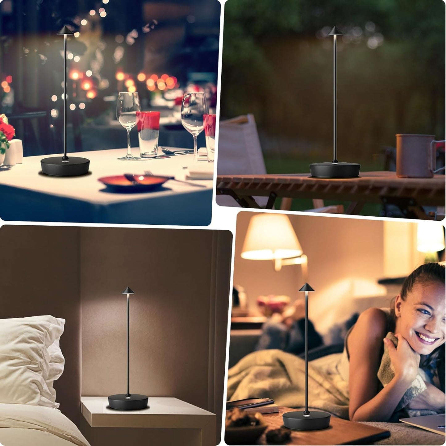 2Pack Rechargeable Cordless Table Lamp, Portable Powered LED Battery 6000mAh Metal USB Desk Lamp, 3 Levels Brightness Light for Restaurants Outdoor (2pack Black)