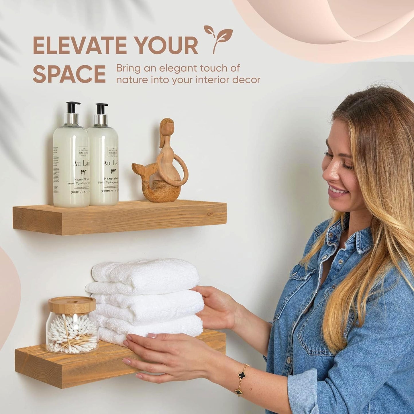 Homeforia 16 inch Golden Oak Floating Shelf, High End Solid Real Wood 16inch Small Floating Shelves for Wall Mounted, Oak Wooden 16in Floating Shelves, Heavy Duty Bracket, 16 X 6.5 X 1.75 in, Set of 2