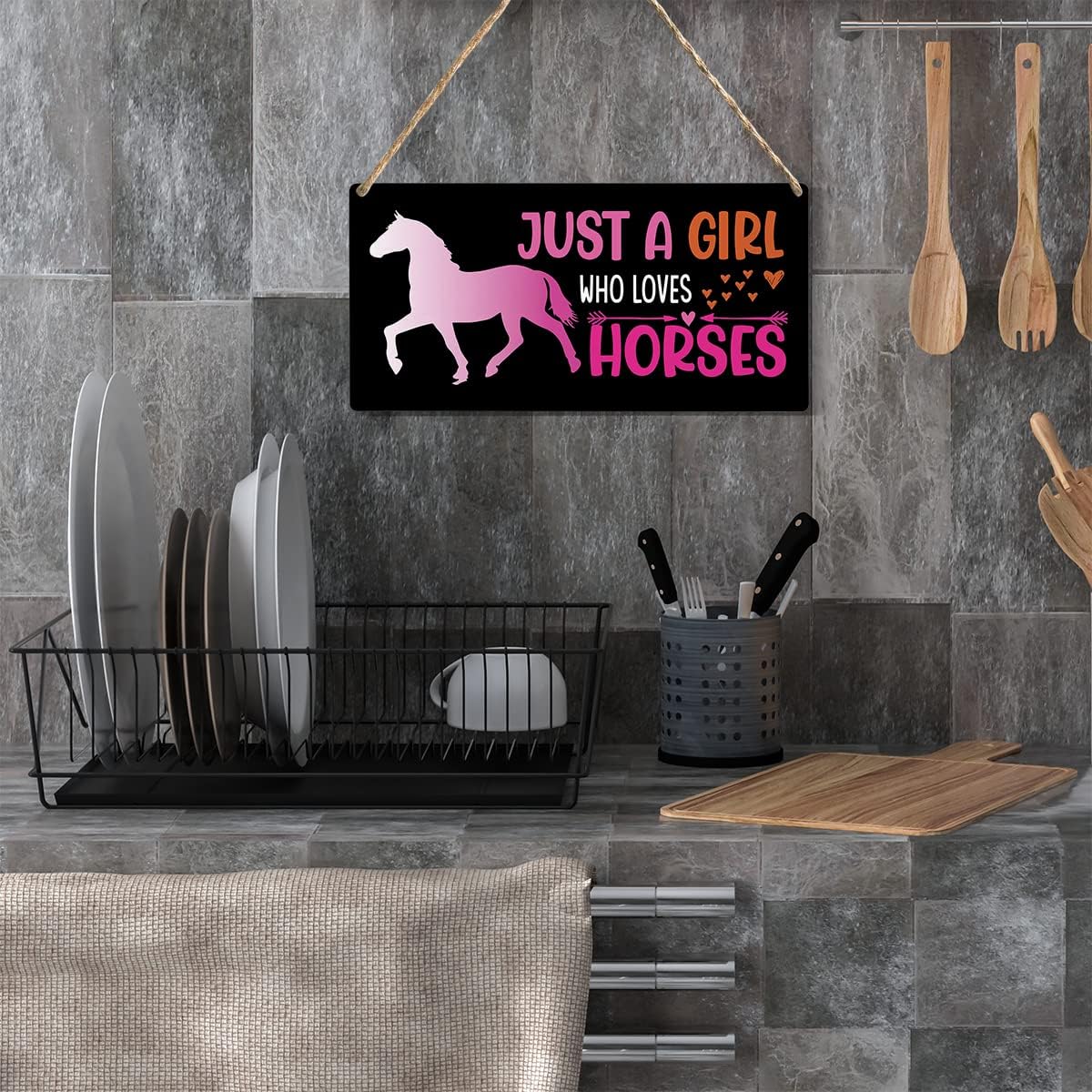 Funny Just a Girl Who Loves Horses Wood Sign Rustic Horses Lovers Pink Wooden Hanging Plaque for Home Girl Room Wall Art Decoration 6 x 12 Inches Present