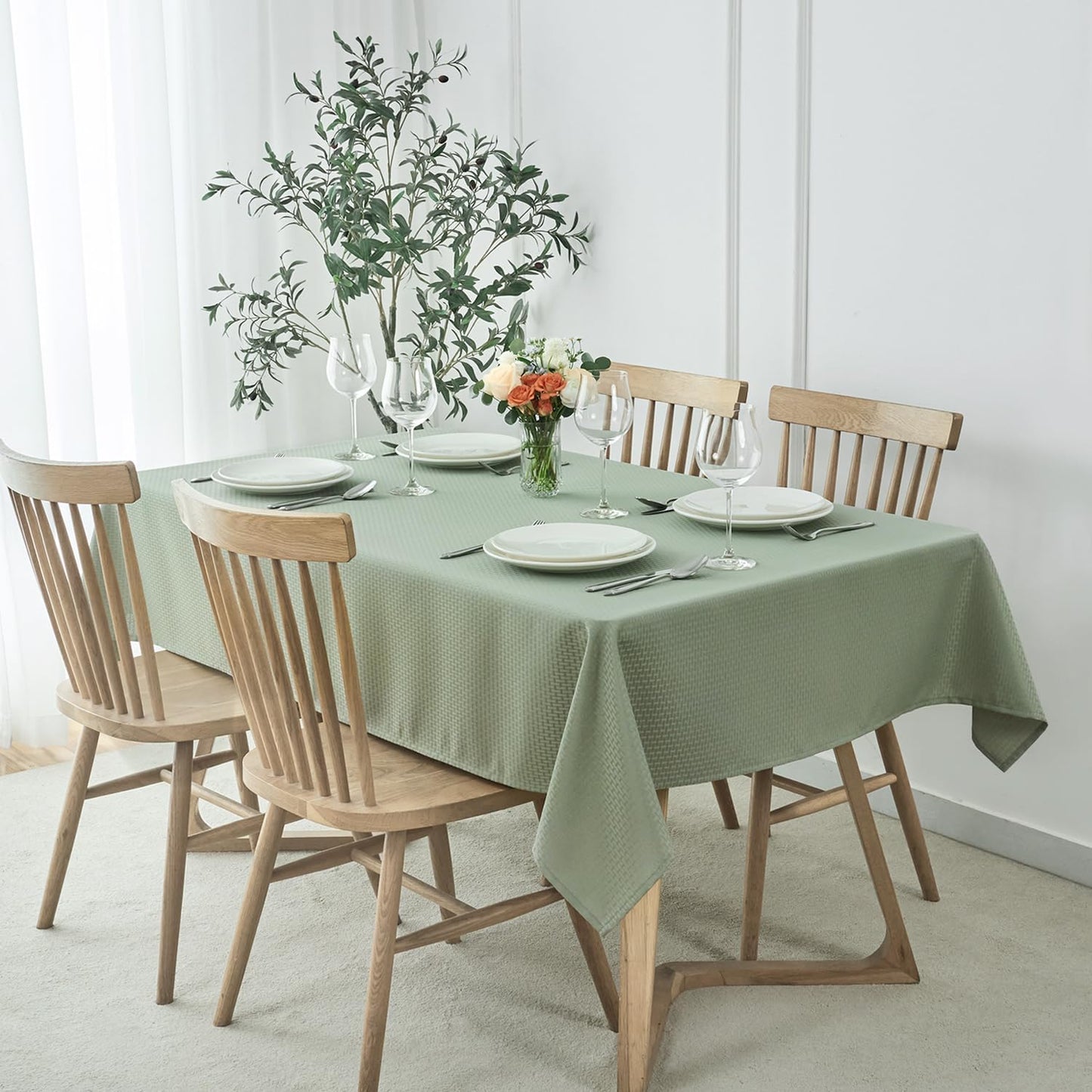 maxmill Square Tablecloth Weaved Texture Stain Resistant Waterproof Wrinkle Free Washable Soft Table Cloth, Decorative Fabric Table Cover for Dining Room Dinner Parties, 52 x 52 Inch, Sage Green