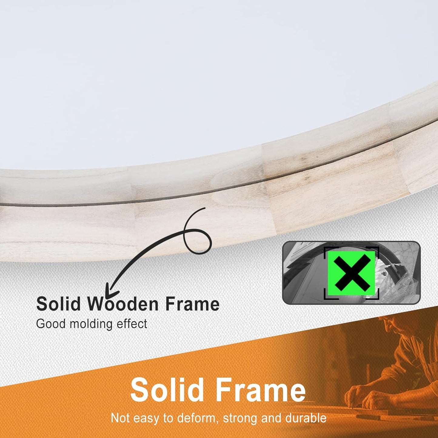 Natural Wood Round Mirror, 24 Inch - Large Wall Circle Mirror for Bathroom or Nursery Decor