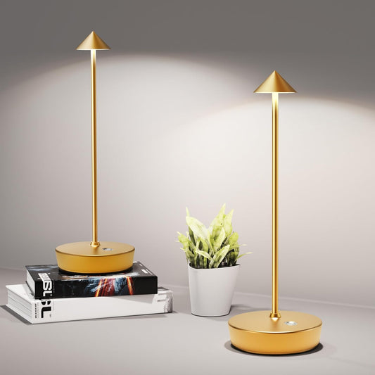 Cordless Table Lamps Rechargeable, 6000mAh Battery Operated LED Desk Lamp Outdoor Waterproof Portable Touch Dimmable Table Night Light for Patio Restaurant Dining Home Set of 2 Gold
