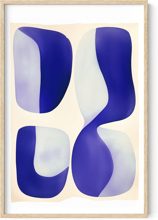 HAUS AND HUES Modern Abstract Wall Art - Blue and Green Living Room Art, Modern Artwork for Walls, Minimalist Picture for Living Room(Blue Tribal Shapes 2, Beige Frame, 24x36)