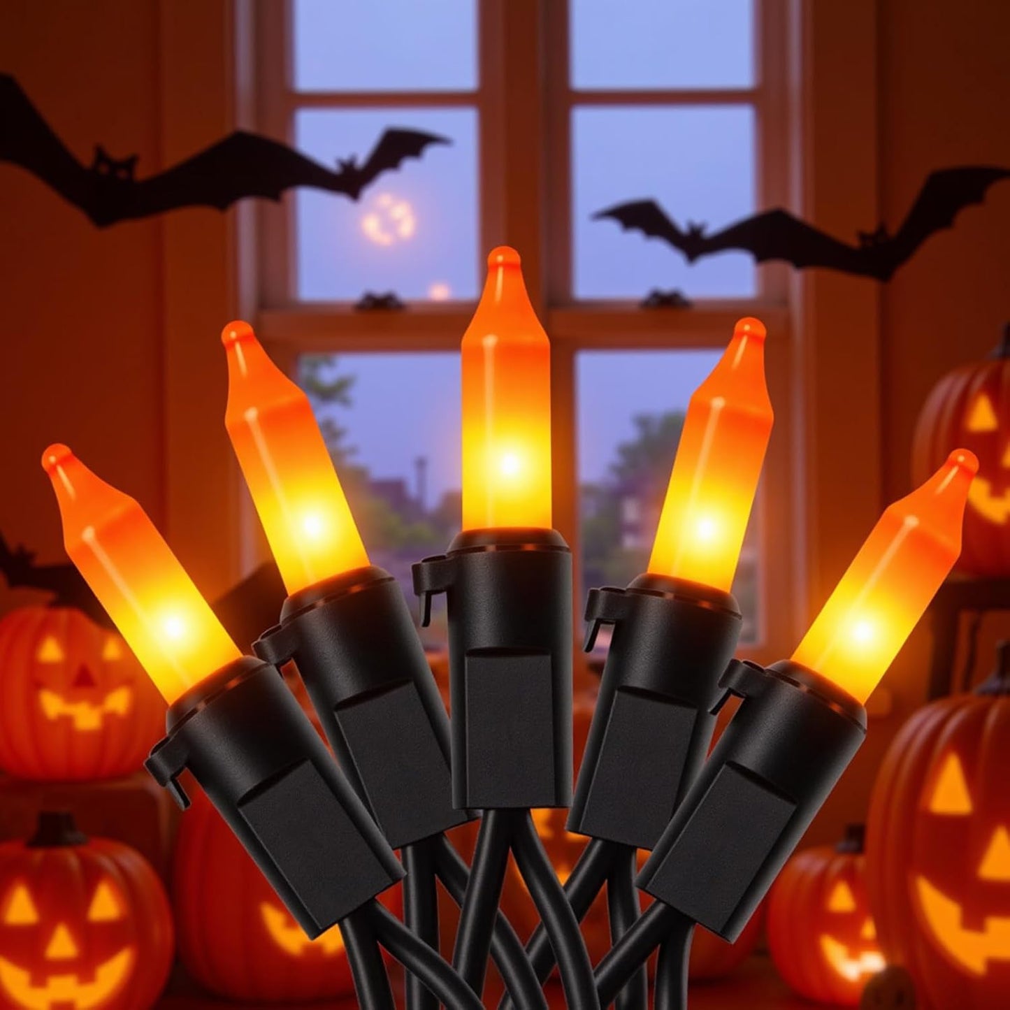 Orange Halloween Lights, 13ft 50-Count Incandescent Halloween Mini Light with Black Wire, Orange Christmas Lights Waterproof for Outdoor, Indoor, Tree, Patio, Thanksgiving, Party Decor