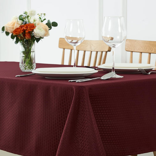 maxmill Rectangle Tablecloth Weaved Texture Design Water Resistant Wrinkle Free Spill-Proof, Soft Table Cloth for Dining Room Decoration, Banquet Parties Event Holiday Dinner, 52 x 84 Inch Burgundy