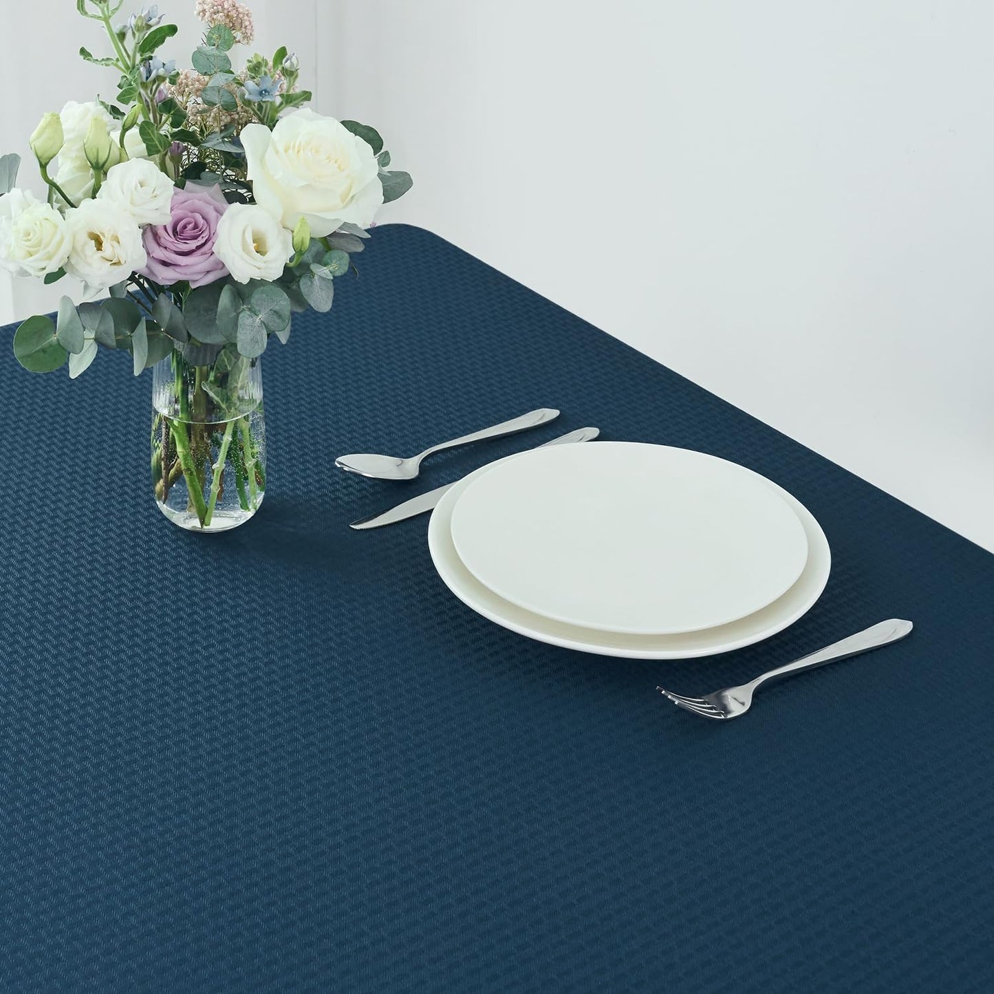 maxmill Rectangle Tablecloth Weaved Pattern Waterproof Spillproof Wrinkle Free Table Cloth, Kitchen Dining Tabletop Decoration, Fabric Table Cover for Holiday Parties, 52 x 70 Inch, Navy Blue