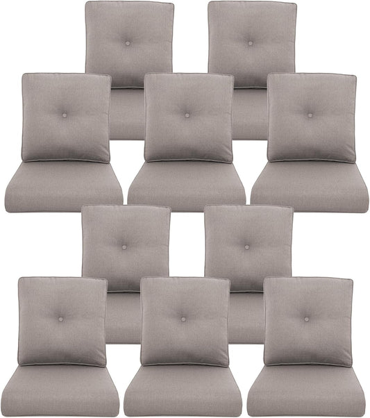 10-Piece Outdoor Patio Cushion Set - Fade & Water Resistant with Removable Olefin Cover, 22x24x4 Inch Memory Foam Cushions for Wicker Sectional Sofa – Grey/Buckle