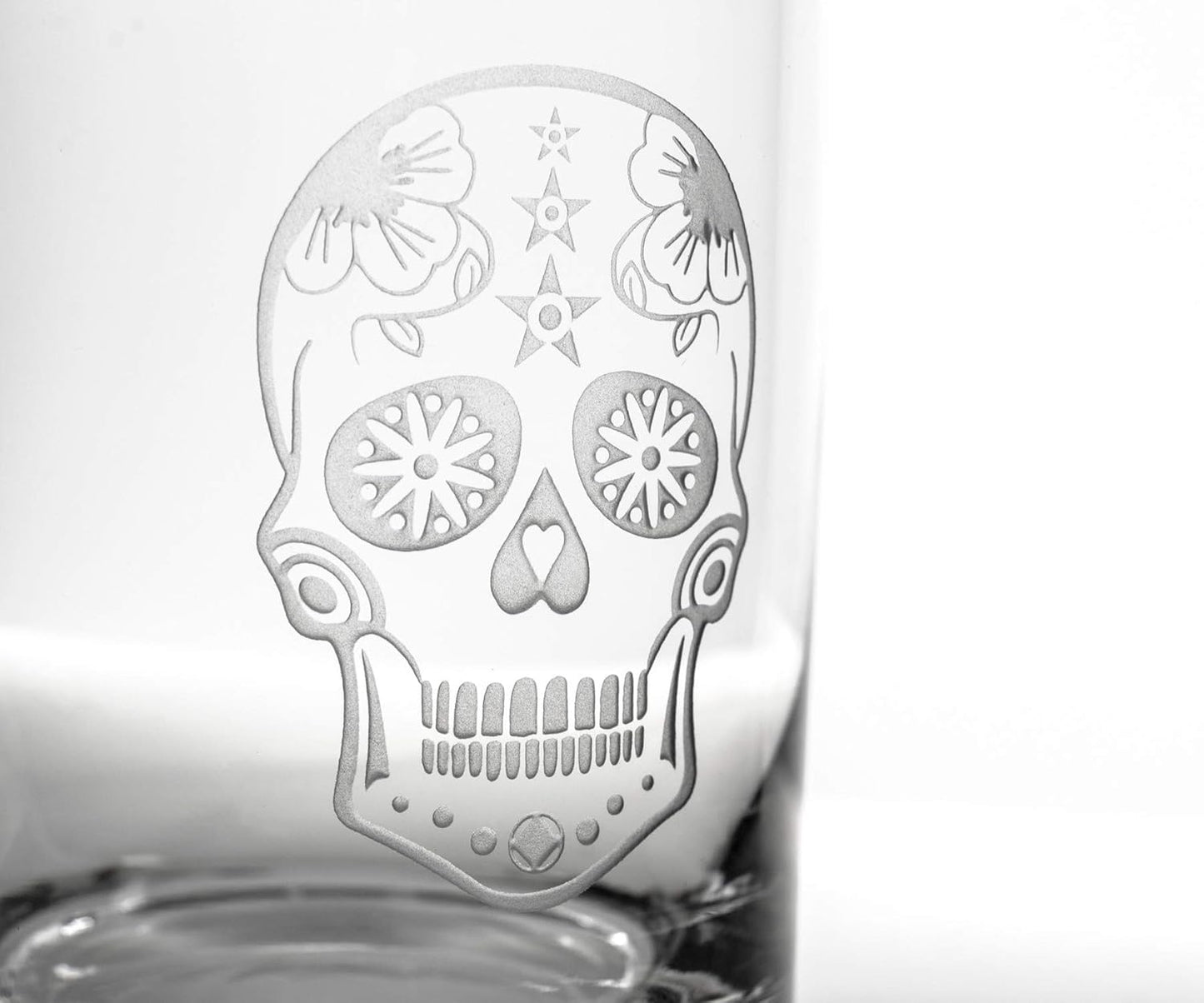 Rolf Glass Sugar Skull Stemless Wine Glass (Set of 4), 17 oz, Clear
