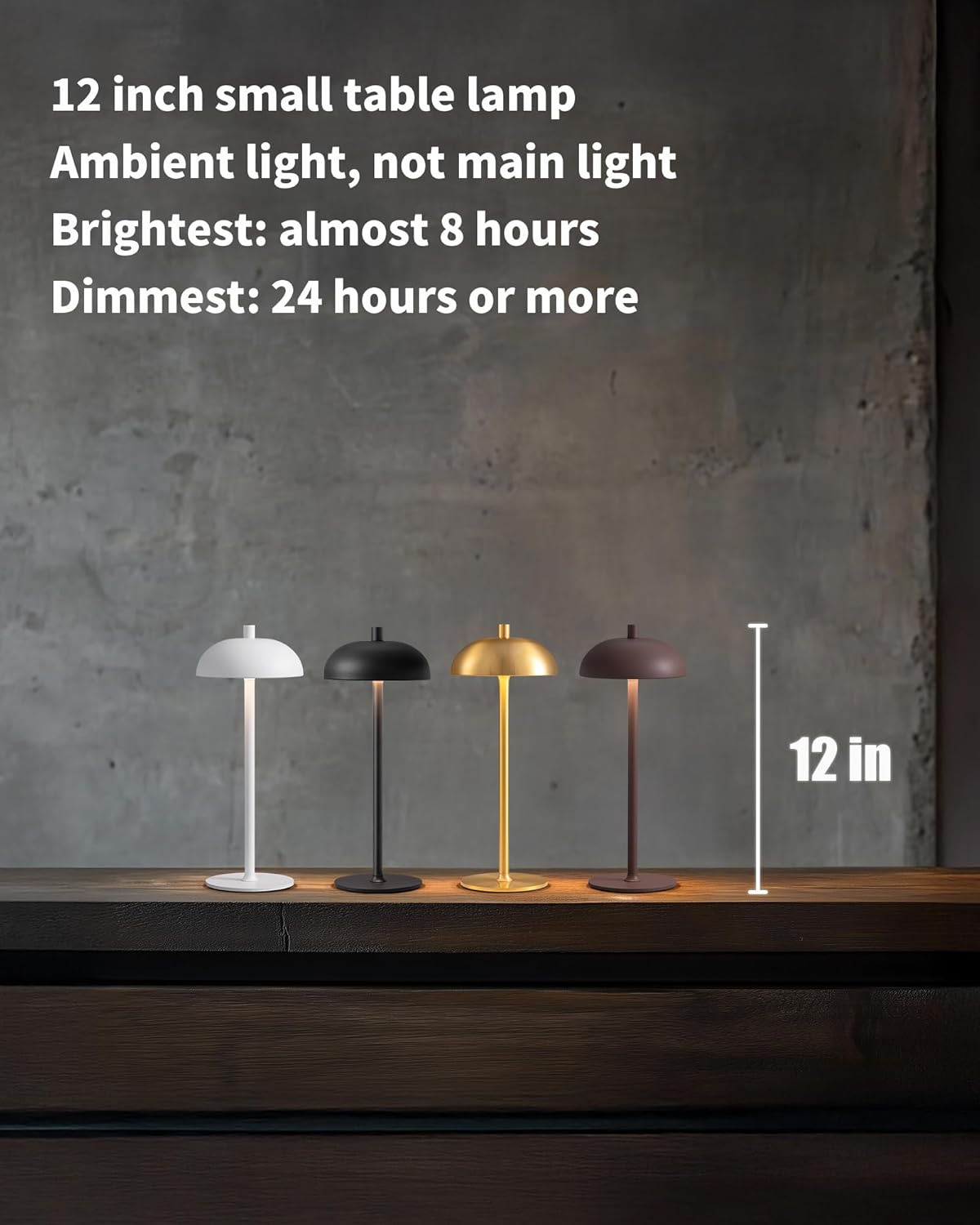 Cordless LED 12" Small Table Lamps Set of 2, Modern Portable Desk Lamp, 3 Color Dimming Rechargeable Battery Lights, for Bedroom, Outdoor, Restaurant, Bedside, Baby Night Light, Gifts (Gold)