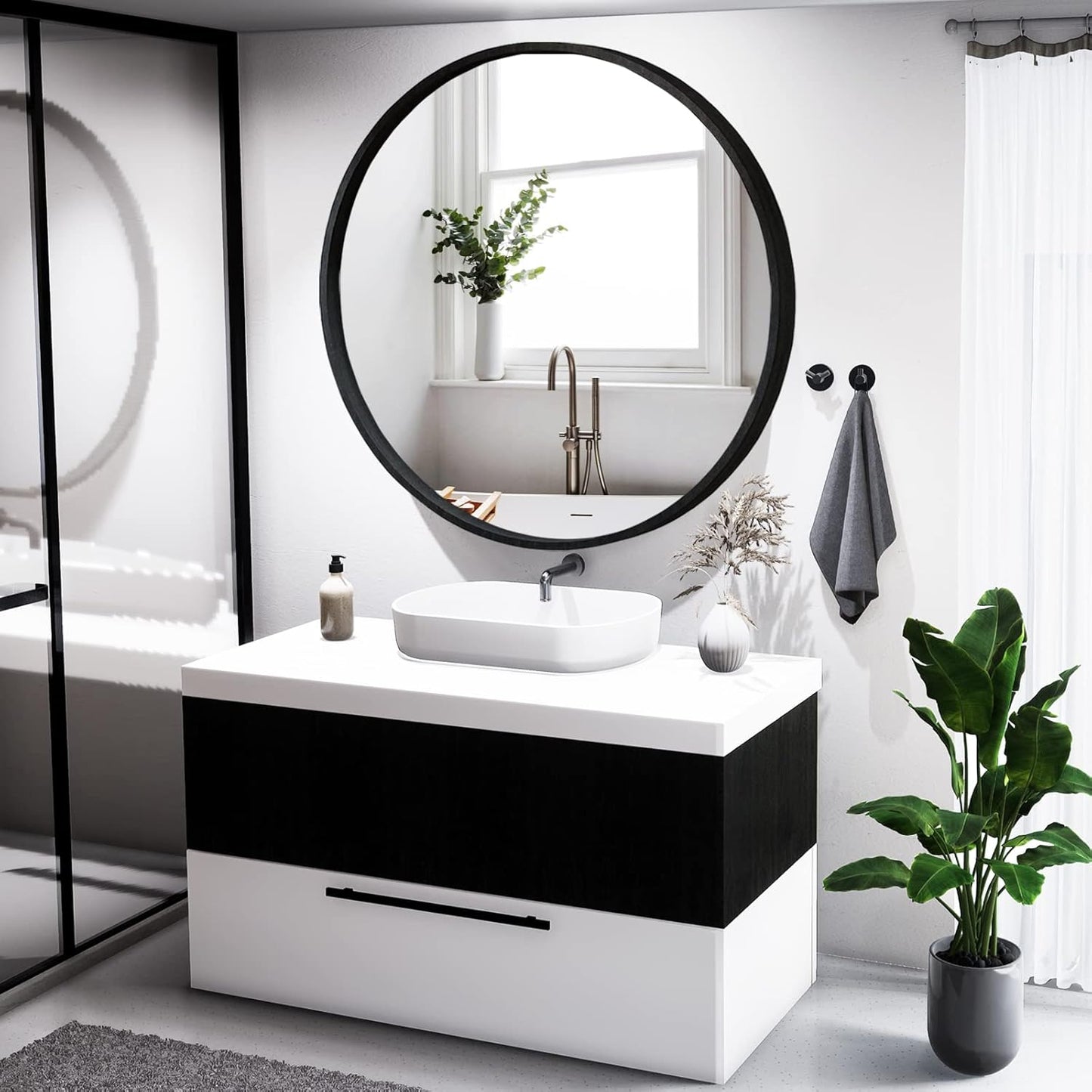 WallBeyond Black Round Mirror Wood Framed 28 inch Circle Wall Mirror for Bathroom Round Wall Mirror for Wall Decor, Vanity, Entryway Living Room