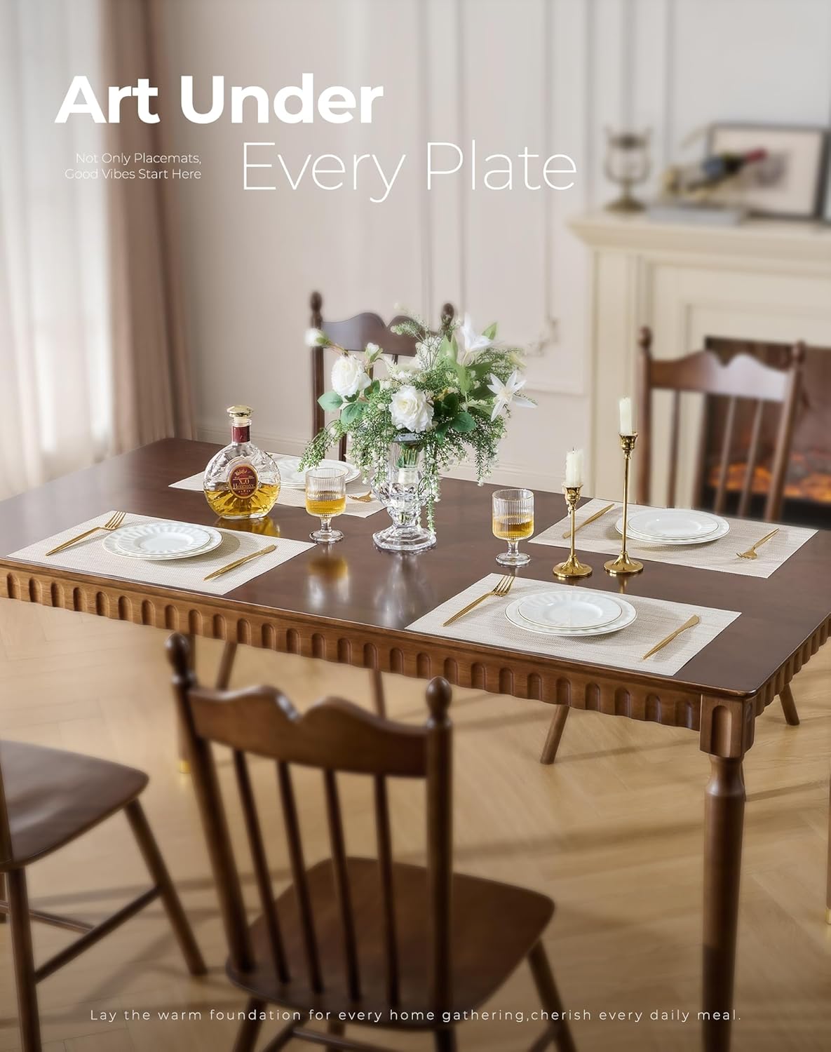 Leetaltree Beige White Placemats Set of 6 - Heat Resistant Non-Slip Place mats for Dining Table, Washable Durable PVC Vinyl Woven Table Mats（Beige White, 6）