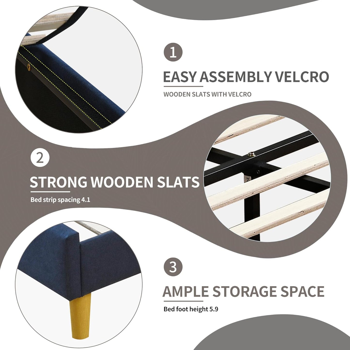 YUHUASHI upholstered Platform Bed Frame/Twin Bed Frame/Modern Geometric Double-Wing Design headboard/Linen Fabric/Easy to Assemble no Noise (Navy Blue, Twin)