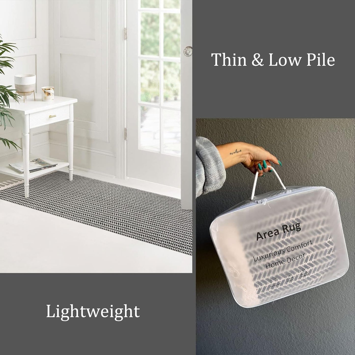 Lahome Boho Kitchen Runner, 2x4.3 Bathroom Runner Rug Lightweight Entryway Rug Woven Cotton Throw Mat with Tassels, Farmhouse Non Shedding Washable Grey Rugs Low Pile for Bedroom Doorway