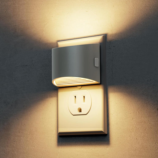 L LOHAS LED Night Lights Plug into Wall, Dimmable Night Light with 3 Level Brightness, 3000K Soft White, 2 Pack, Cement Gray Housing