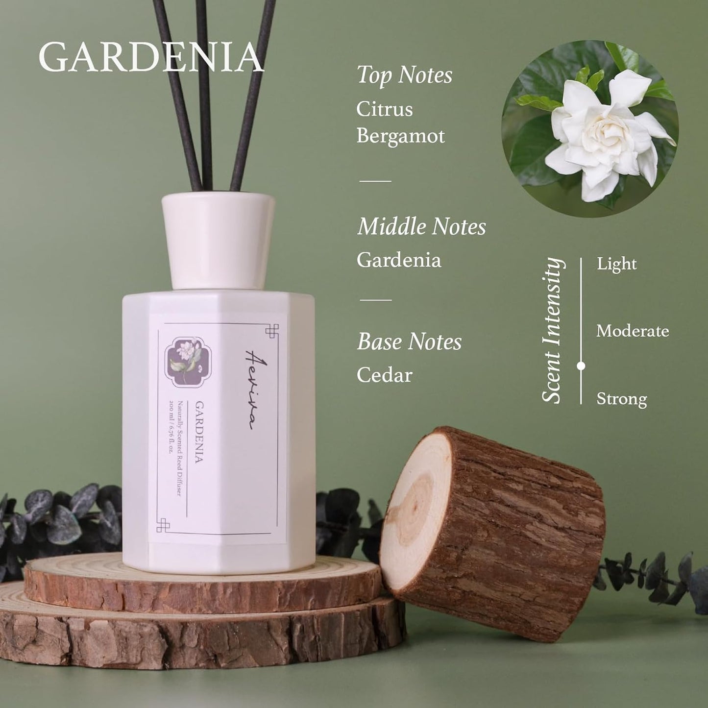 Reed Diffuser Set, 6.76 fl oz Gardenia Scented Oil Diffuser, Home Fragrance with Reed Sticks for Bedroom, Office, Bathroom Shelf Decor & Gifts