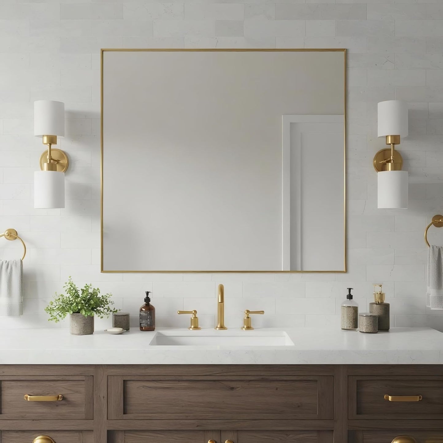 30x36 Inch Brass Bathroom Mirror for Wall, Aluminum Frame Rectangle Rectangular Vanity Mirror, Modern Large for Bedroom, Living Room, Horizontal or Vertical