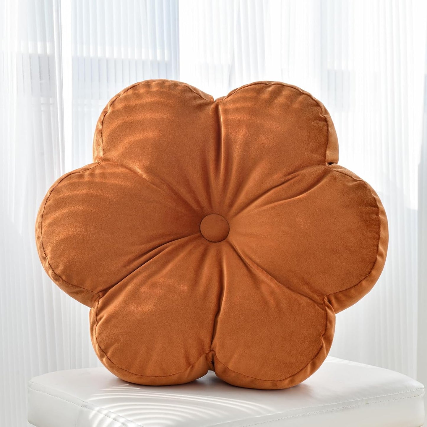 Xuyier Flower Pillow, Flower Shaped Pillow with Velvet for Couch Bed Chair Sofa, Home Decor Floor Seating Cushion Cute Throw Pillows for Living Room Bedroom (15 Inches, Caramel)