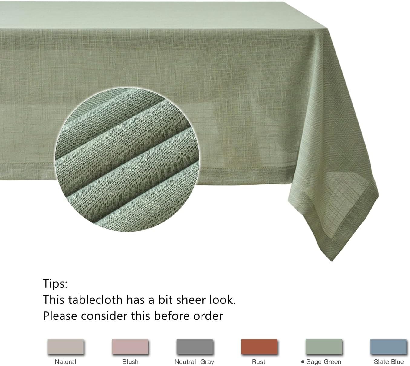 maxmill Lux Faux Linen Tablecloth with Slubby Yarn Textured Weaves Wrinkle Resistant Anti-Shrink Soft Table Cloth for Kitchen Dining Restaurant Tabletop Rectangle 60 x 120 Inch Sage Green