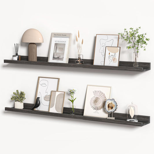 Floating Shelves for Wall, Picture Ledge Shelf 48 Inch Solid Wood Set of 2, Rustic Wall Shelves with Lip, Kids Bookshelf, Photo & Picture Live Edge Floating Shelves for Bedroom, Living Room, Kitchen