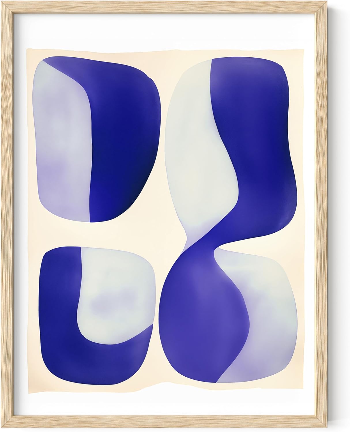 HAUS AND HUES Modern Abstract Wall Art - Blue and Green Living Room Art, Modern Artwork for Walls, Minimalist Picture for Living Room(Blue Tribal Shapes 2, Beige Frame, 12x16)