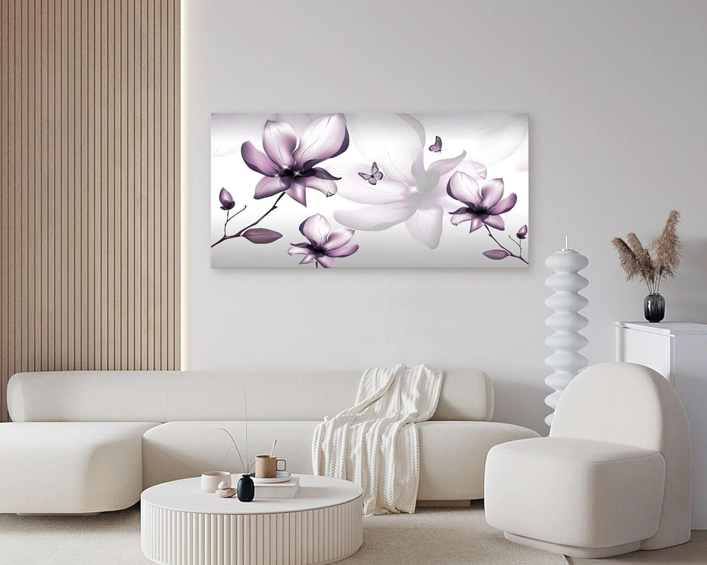 Muolunna BK06550 Purple Magnolia with Butterfly Flower Canvas Wall Art Picture 1 Panel 3D Wallpaper Modern Art Prints Painting for Bedroom Modern Office Wall Decor Artwork
