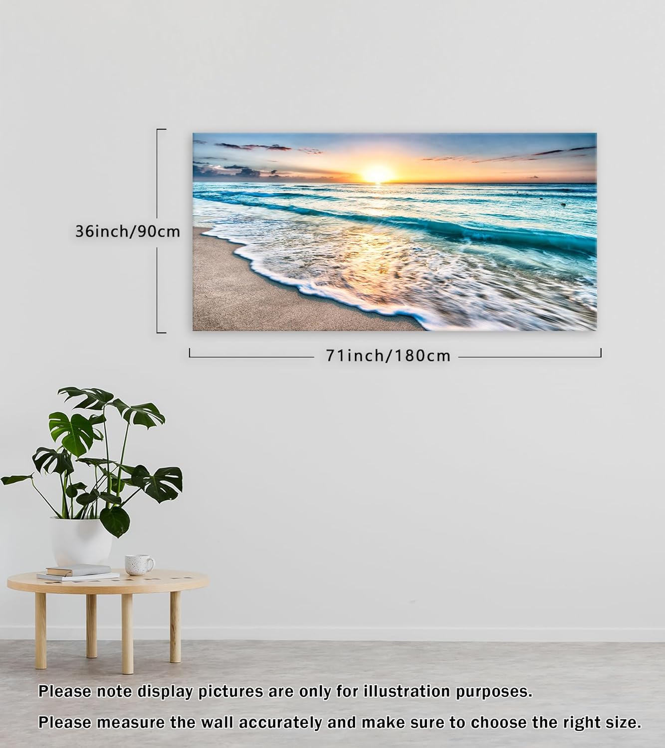 Baisuart S02298 Canvas Prints Wall Art Beach Sunset Ocean Waves Nature Pictures Stretched Canvas Wooden Framed for living Room Bedroom and Office