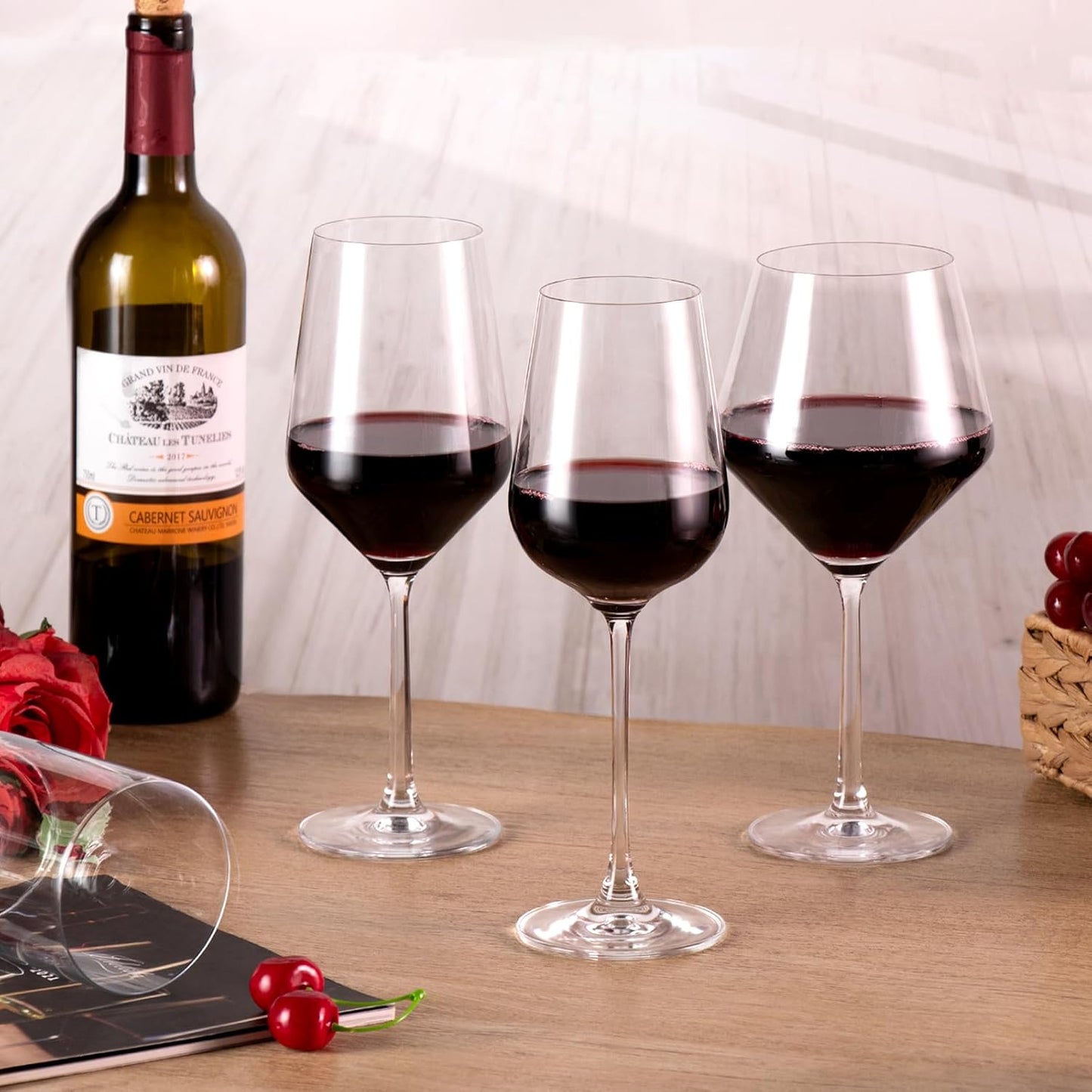 KAMMAK Wine Glasses Set of 2, 23 oz Hand Blown Crystal Bordeaux Wine Glasses, Thin Rim & Long Stem, Perfect for Red & White, Daily Use, Wedding Anniversary or Birthday Gift with Gift Box, S83BG68