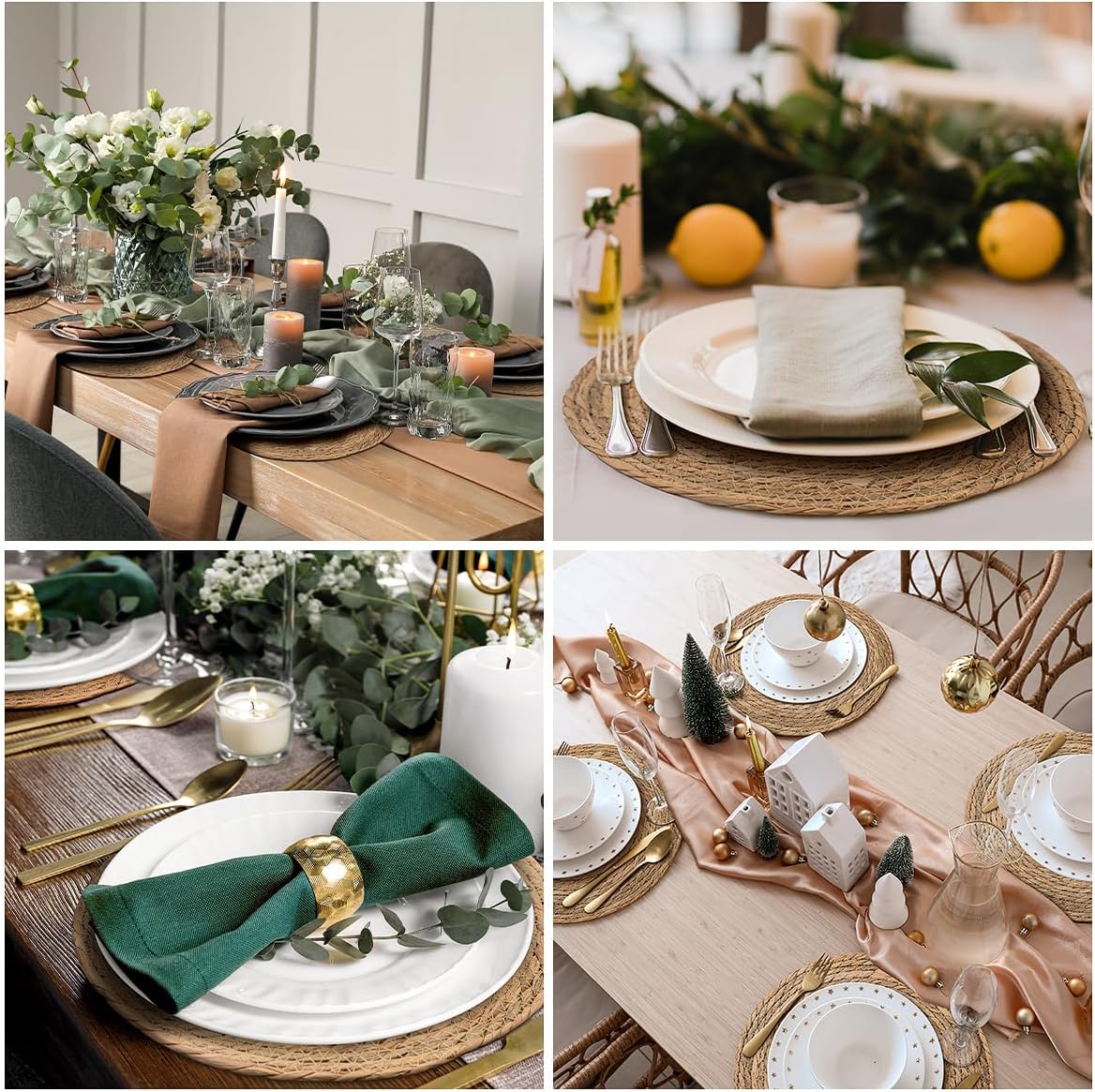 13 in Round Woven Boho Placemats Set of 8, Wicker Rattan Place Mats Chargers for Dinner Plates, Farmhouse Rustic Table Mats for Dining Table Decor