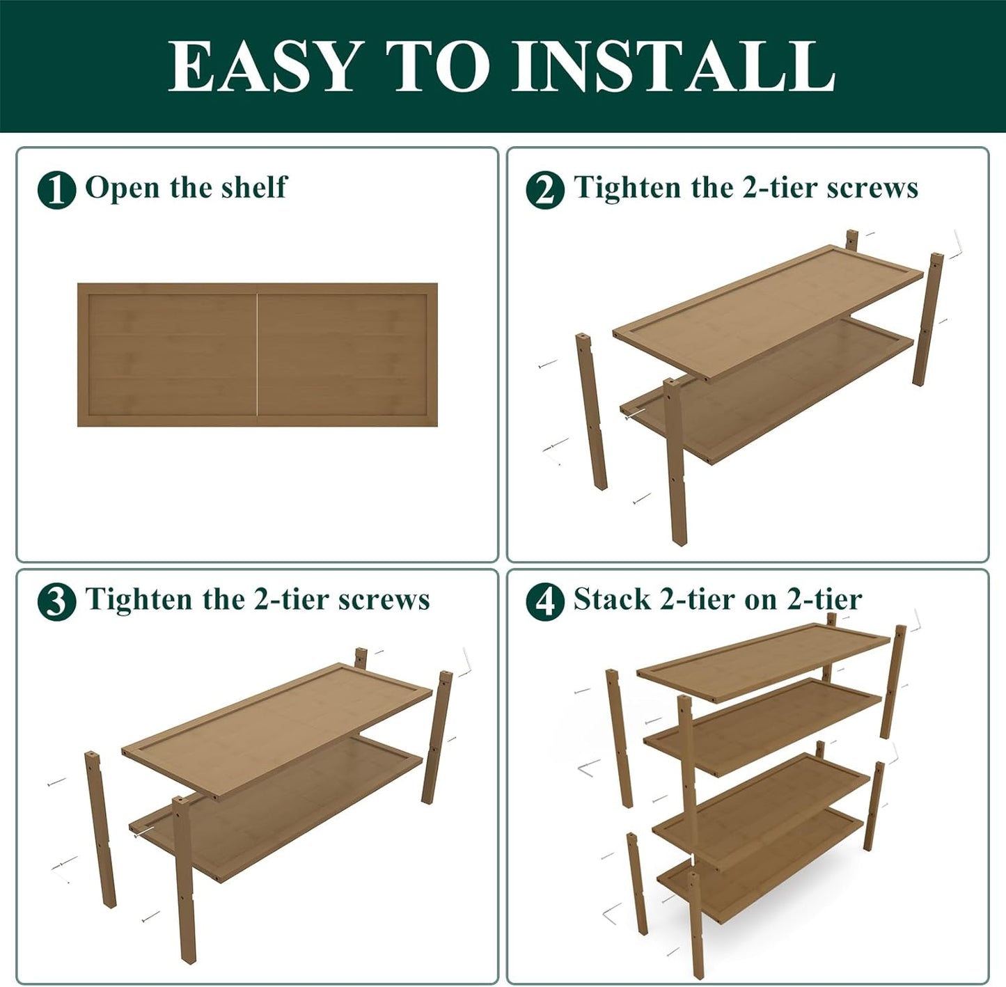 Smiry Bamboo Shoe Rack, 4 Tier Shoe Organizer for Entryway & Closet, Stackable Free Standing Storage Shelf for Shoes, Bags & Plants, Walnut