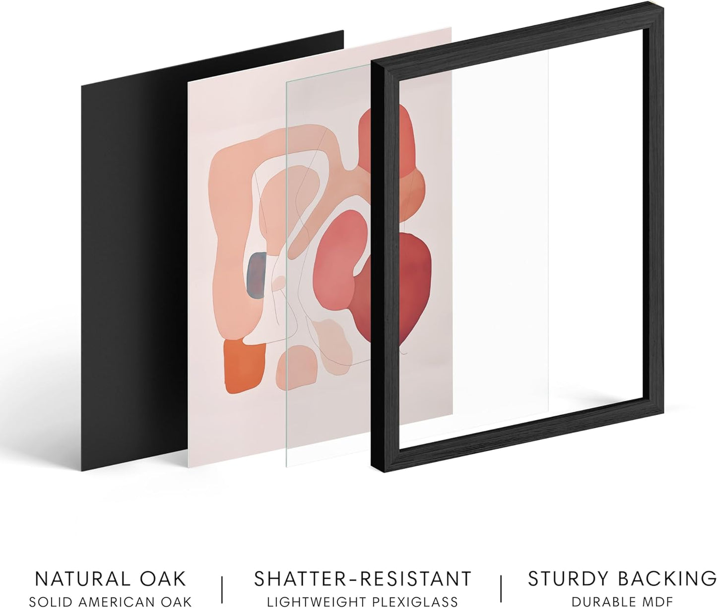 HAUS AND HUES Colorful Abstract Wall Art - Minimalist Retro Picture for Living Room Decor, Red and Pink Modern Wall Art Painting (Pink Abstract Shapes, Black Frame, 11x14)