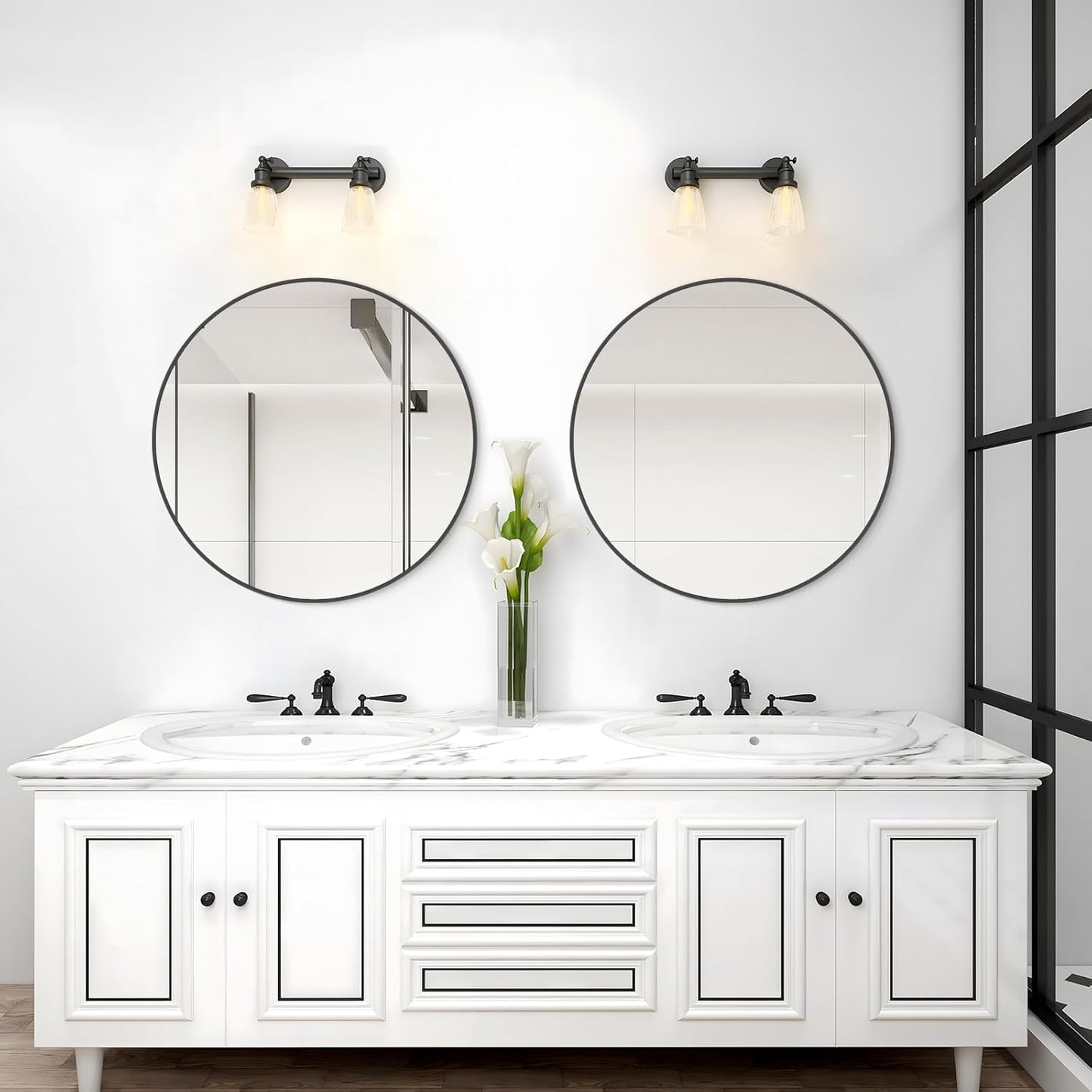 WallBeyond Black Round Wall Mirror 24 inch Circle Mirror for Bathroom with Metal Framed Mirror for Bathroom, Vanity, Living Room, Entryway Home Decor