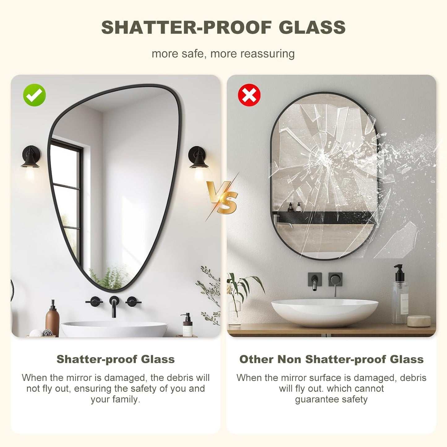 WallBeyond Asymmetrical Mirror, Irregular Wall Mirror, Wall Mirrors Decorative for Bedroom Living Room entryway Hall, Wall Mirror for mid Century Modern Decor 36" H x 23" W, Black