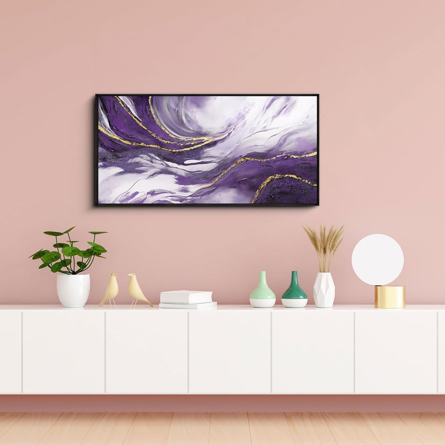 yiijeah Purple Abstract Canvas Wall Decor for Living Room - Purple and Gold Large Framed Picture Artwork for Walls Bedroom Office Home Decor Modern Boho Wall Art