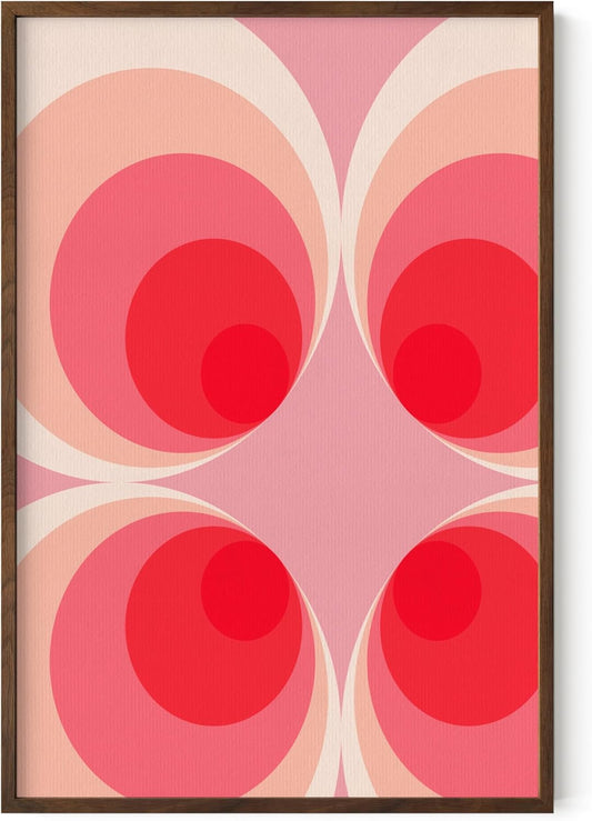 HAUS AND HUES Colorful Abstract Wall Art - Minimalist Retro Picture for Living Room Decor, Red and Pink Modern Wall Art Painting (Pink Mod, Walnut Frame, 24x36)