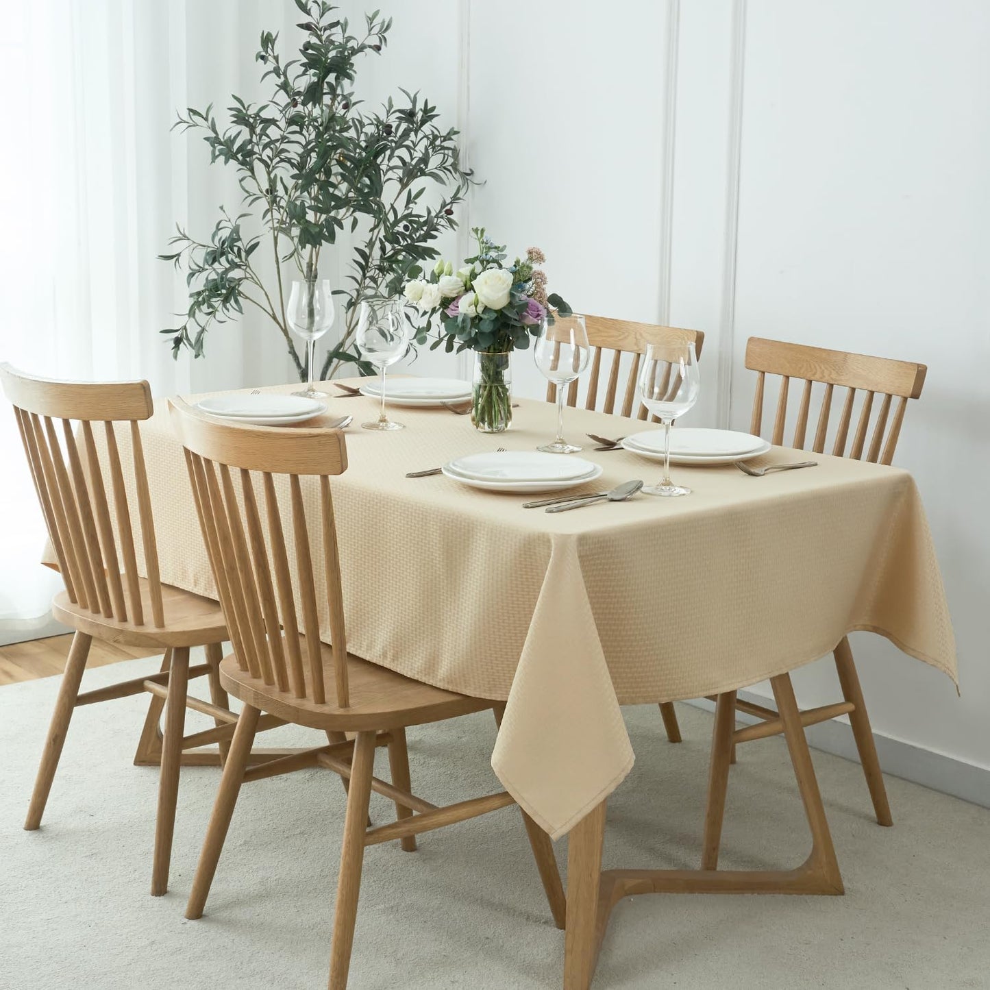 maxmill Tablecloth Weaved Texture Stain Resistant Waterproof, Wrinkle Resistant Washable Table Cloth, Fabric Table Cover for Dining Room, Indoor Outdoor Use, Rectangle 70 x 120 Inch, Natural