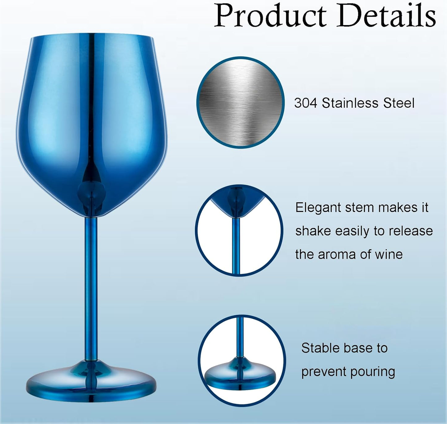 Stainless Steel Wine Glasses Set of 2, 18 oz Unbreakable Blue Wine Glass Unique Metal Wine Goblets for Outdoor Capming and Pool Gift for Wine Lovers