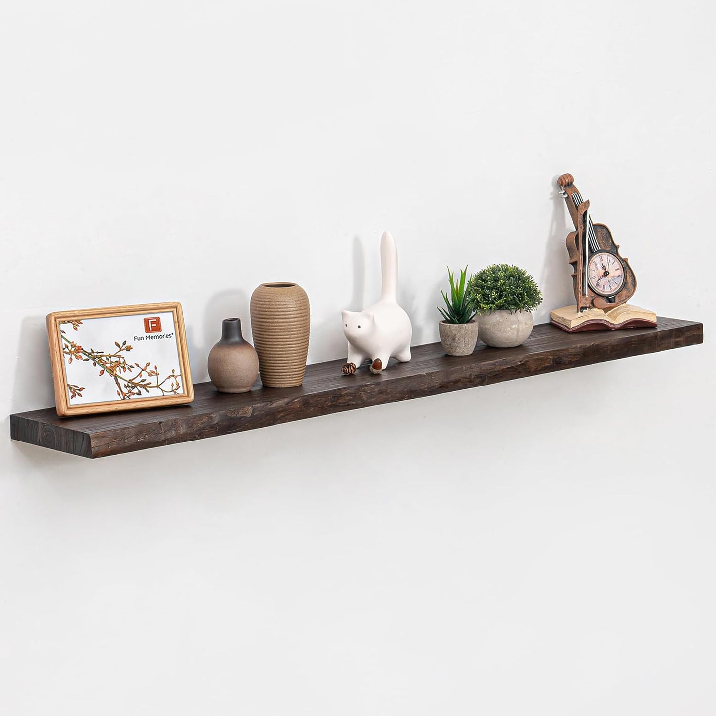 Fun Memories Floating Shelves for Wall Decor, Rustic Solid Elm Wood Live Edge Floating Shelves Wall Mounted, Heavy-Duty Shelf with Invisible Bracket for Living Room Kitchen, 48 Inch Set of 1, Walnut