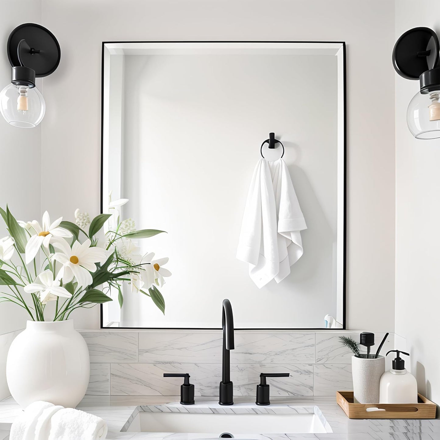 20x30 Inch Black Bathroom Mirror for Wall, Aluminum Frame Rectangle Rectangular Vanity Mirror, Modern Large for Bedroom, Living Room, Horizontal or Vertical