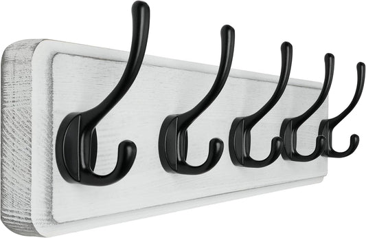 SKOLOO Rustic Wall Mounted Coat Rack, Pine Solid Wood Coat Hook Hanger - 5 Hooks for Hanging Clothes Robes Towels Coats