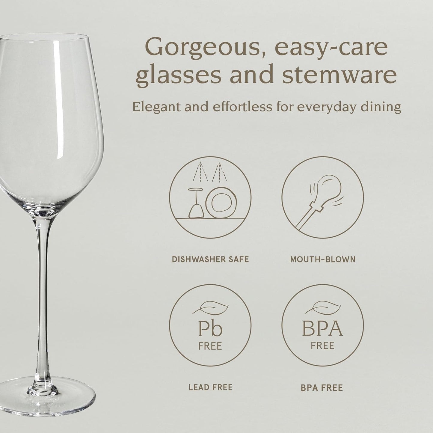 over&back 13oz Traditional Glassware - Set of 4 Classic Stem Drinking Glasses for Parties, Get-togethers, and More - Mouth-Blown - Wine Cups for Kitchen and Dining Room - Clear